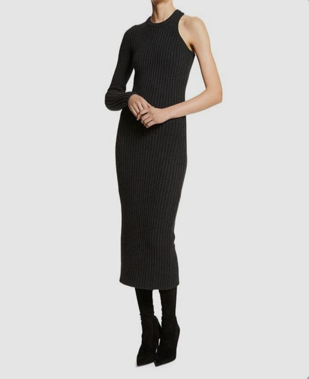 Michael Kors Collection Cashmere Blend One Sleeve Ribbed Dress MSRP $1,790 Sz XS